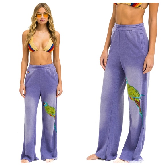 Aviator Nation Pants - Aviator Nation Parrot Wide Leg Pocket Sweatpants in Faded Grape